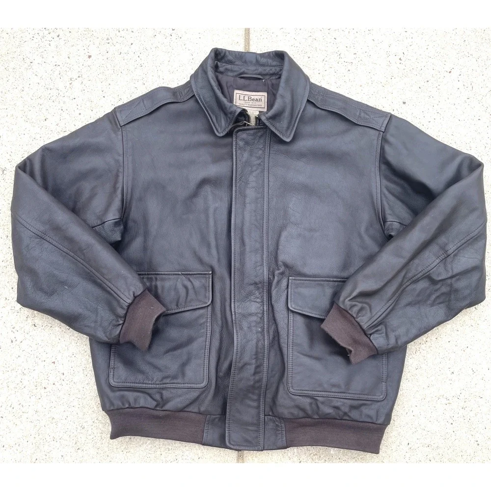 LL BEAN BROWN GOATSKIN LEATHER A-2 BOMBER FLIGHT JACKET XL PILOT AVIATOR COAT